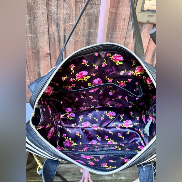 Betsey Johnson Be Mine Stripe Black White Satchel - Picture 9 of 12